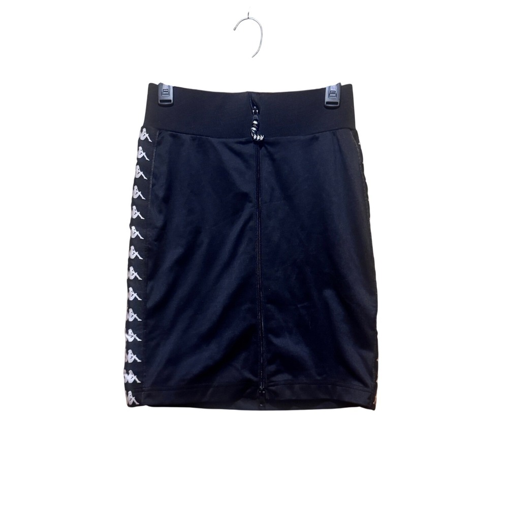 Kappa Black Athletic Track Skirt Womens‎ XS Logo Tape Zipper Streetwear